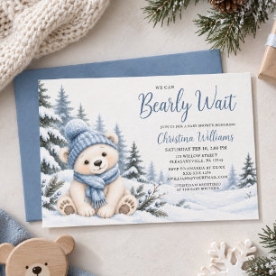 We Can Bearly Wait Winter Bear Boy Baby Shower Invitation
