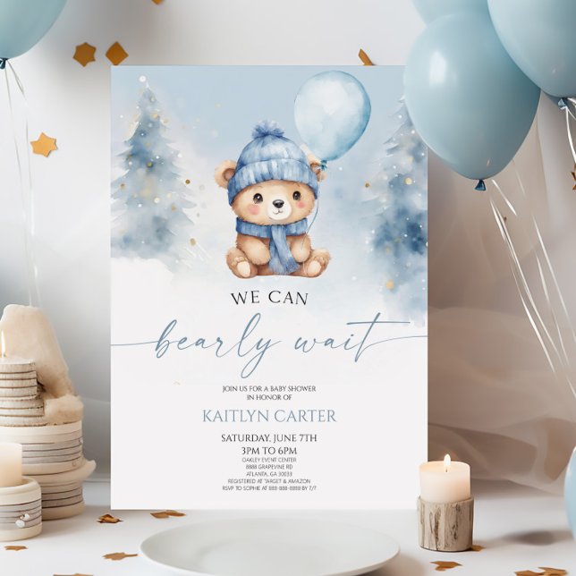 We Can Bearly Wait Winter Teddy Bear Baby Shower Invitation (Creator Uploaded)