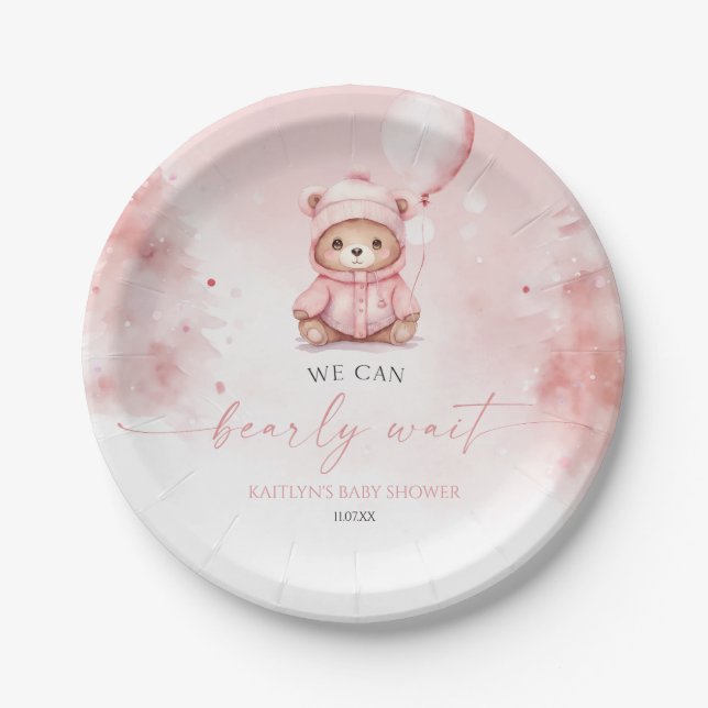 We Can Bearly Wait Winter Teddy Bear Baby Shower Paper Plate (Front)