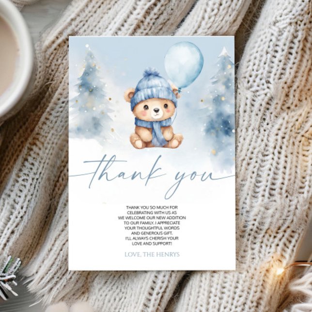 We Can Bearly Wait Winter Teddy Bear Baby Shower Thank You Card (Creator Uploaded)