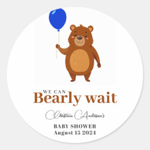 We Can Bearly Wait Wood Teddy Bear Baby Shower Classic Round Sticker