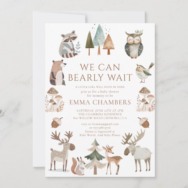 We Can Bearly Wait Woodland Animals Baby Shower Invitation (Front)