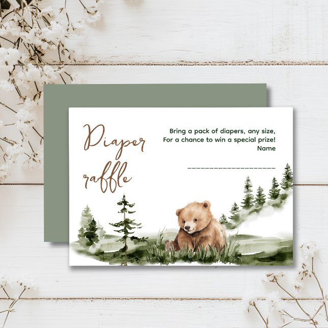 We can bearly wait woodland bear baby shower card (Cute watercolor forest bear baby shower, woodland theme, sage green, earthy colors, neutral )