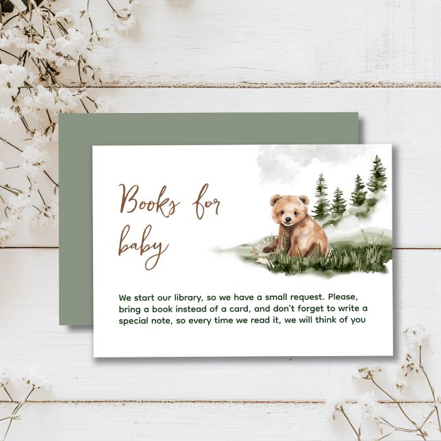 We can bearly wait woodland bear baby shower card (Cute watercolor forest bear baby shower, woodland theme, sage green, earthy colors, neutral )