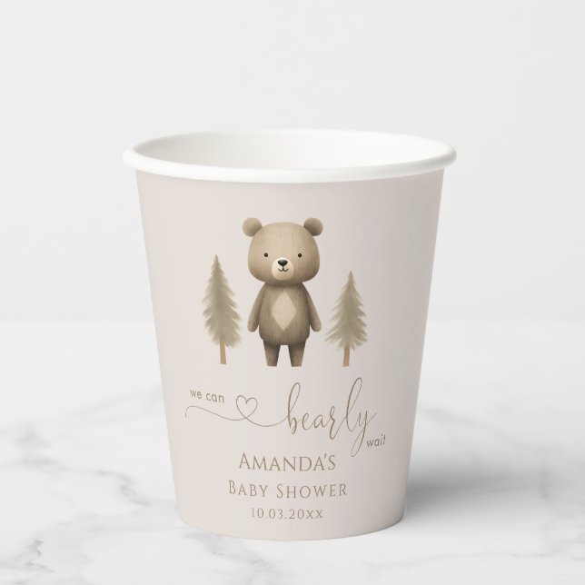 We Can Bearly Wait Woodland Bear Baby Shower Paper Cups (Front)