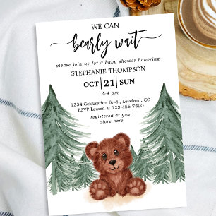 We Can Bearly Wait Woodland Forest Baby Shower Invitation