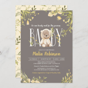 We Can Bearly Wait Yellow Teddy Bear Baby Shower I Invitation