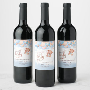 We Can Berly Wait Teddy Bear Baby Shower  Wine Label