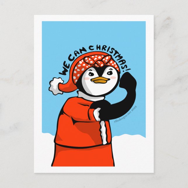 We can Christmas Penguin Holiday Postcard (Front)