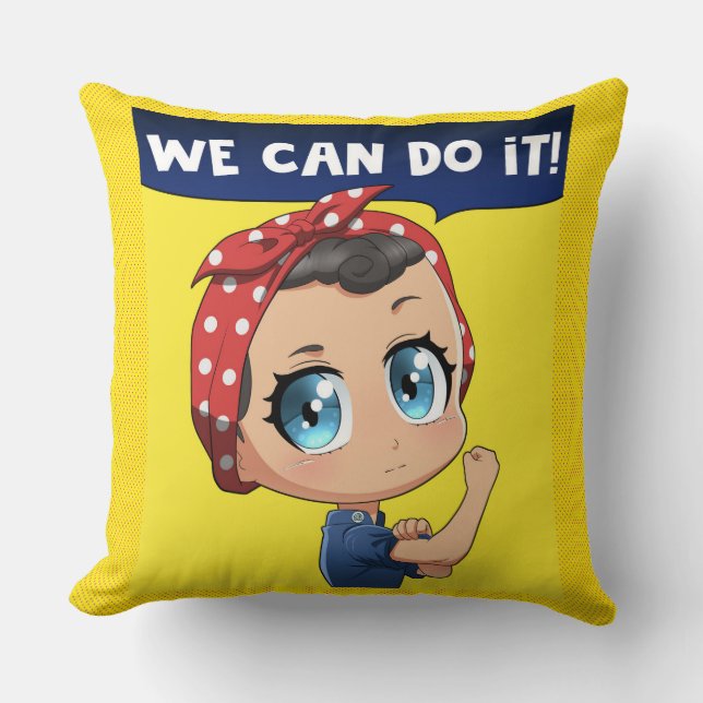 We Can Do It! Anime Rosie the Riveter Chibi Cushion (Front)
