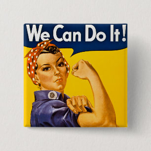 We Can Do It! Rosie the Riveter Vintage WW2 15 Cm Square Badge
