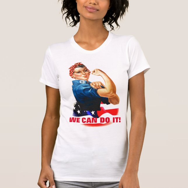 We Can Do It Rosie the Riveter Women Power US Flag T-Shirt (Front)