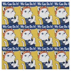 We Can Do It! White Cat Rosie the Riveter Fabric