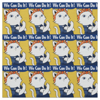 We Can Do It! White Cat Rosie the Riveter Fabric