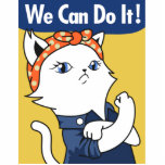 We Can Do It! White Cat Rosie the Riveter Standing Photo Sculpture<br><div class="desc">"We Can Do It!" is an American World War II wartime poster produced by J. Howard Miller in 1943 for Westinghouse Electric as an inspirational image to boost female worker morale. The poster was little seen during World War II. It was rediscovered in the early 1980s and widely reproduced in...</div>