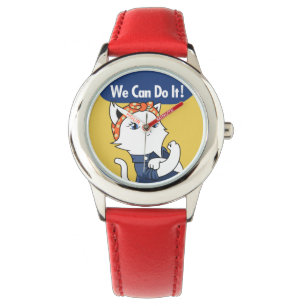 We Can Do It! White Cat Rosie the Riveter Watch