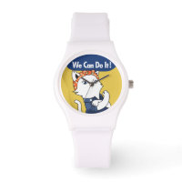 We Can Do It! White Cat Rosie the Riveter Watch