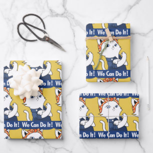 We Can Do It! White Cat Rosie the Riveter Wrapping Paper Sheet