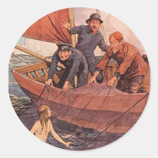 We Caught a Mermaid! Vintage Classic Round Sticker (Front)