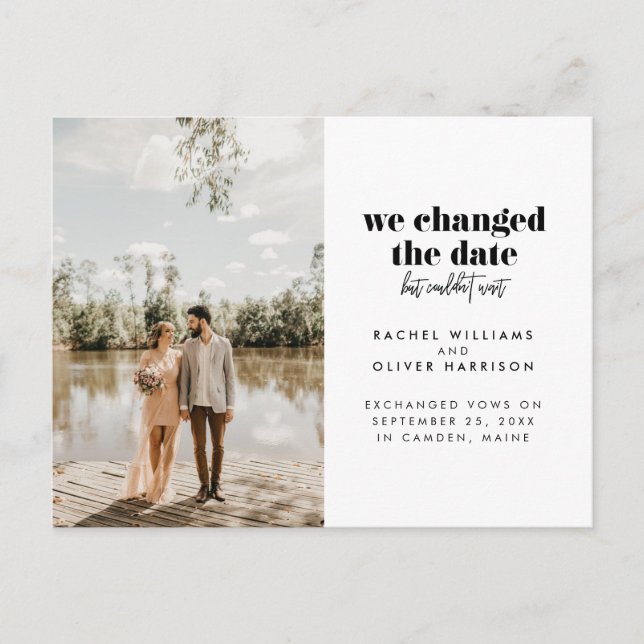 We Changed the Date But Couldn't Wait Elopement Announcement Postcard (Front)