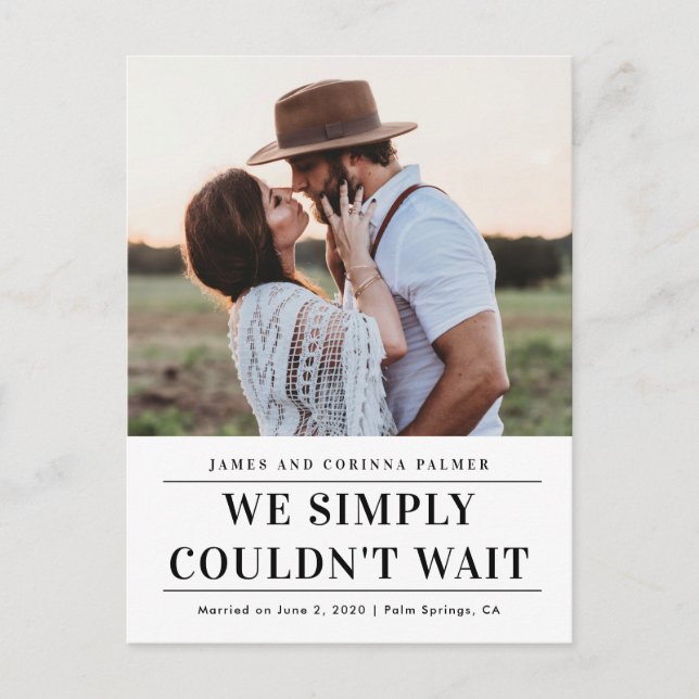 We could not wait wedding announcement postcard (Front)