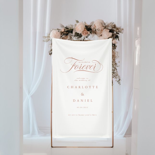 WE DECIDED ON FOREVER!  Elegant, Wedding Banner (WE DECIDED ON FOREVER! Elegant, White Wedding Banner with your name and date.)