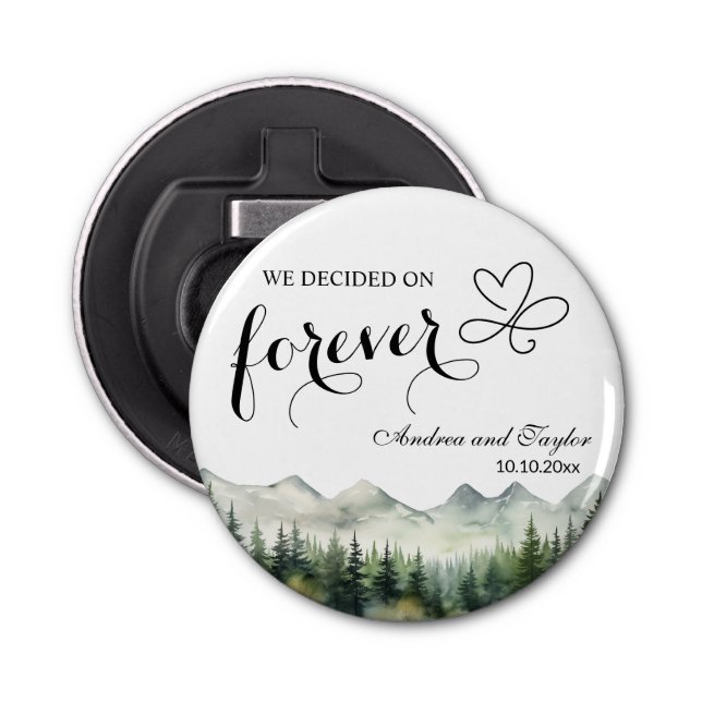 We decided on Forever Elegant Wedding favour Bottle Opener (Front)