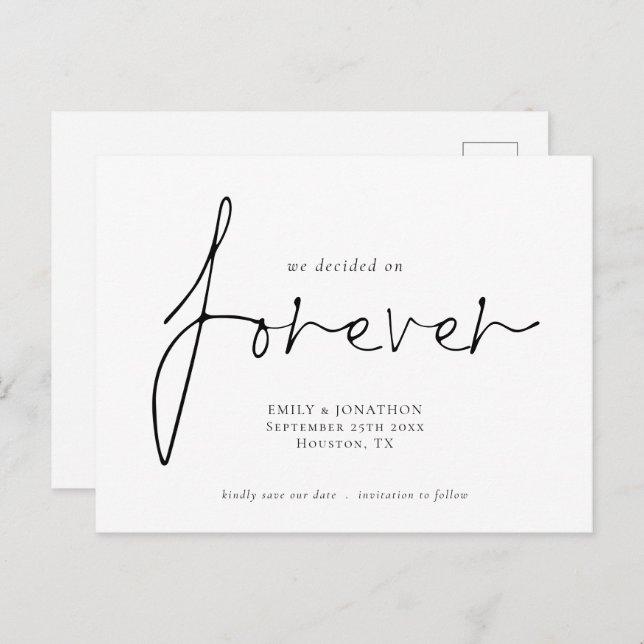 We Decided on Forever Script Text Save The Date Invitation Postcard (Front/Back)