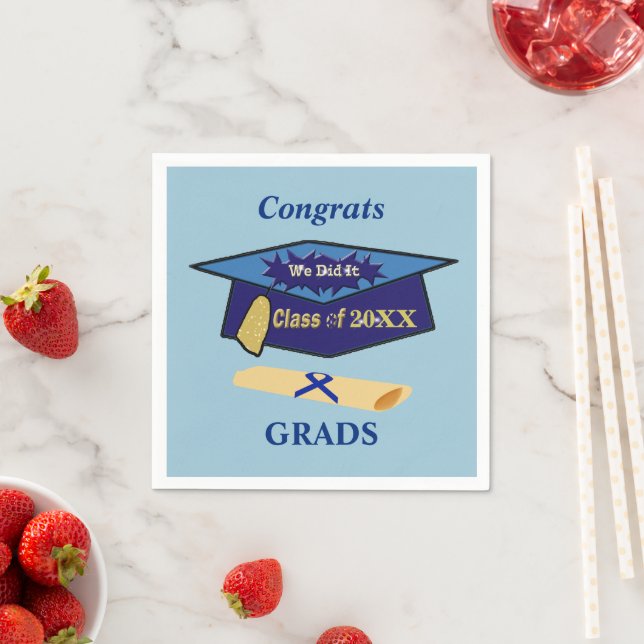 We Did It Class Blues Graduation Hat Napkin (Insitu)