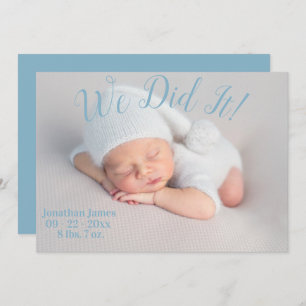 We Did It Photo Stats Script Baby Boy Blue Birth Announcement