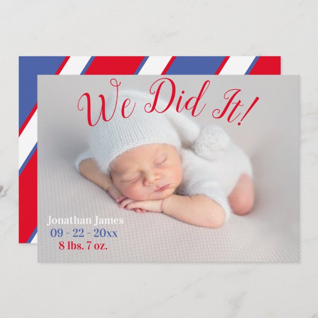We Did It Photo Stats Script Gender Neutral Birth Announcement (Front/Back)