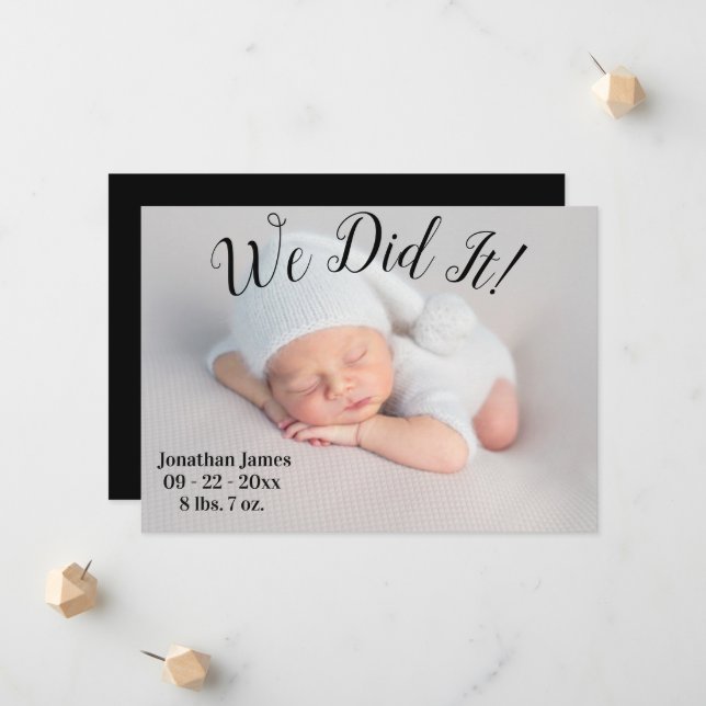 We Did It Photo Stats Script Gender Neutral Birth Announcement (Front/Back In Situ)