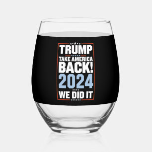 We Did It Trump USA Flag President 47 Trump Stemless Wine Glass