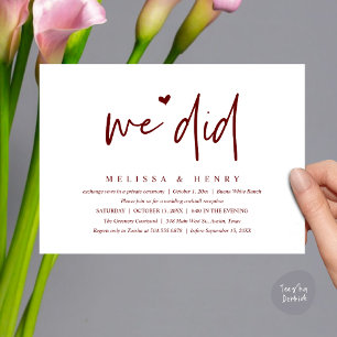 We Did Modern Wedding Elopement Reception Dinner Invitation