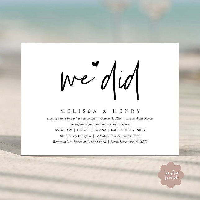 We Did Modern Wedding Elopement Reception Dinner Invitation (We Did Modern Wedding Elopement Reception Dinner Party Invitation Card PDF Contemporary White Black)