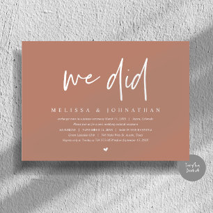 We Did, Wedding Elopement Party, Modern Minimalist Invitation