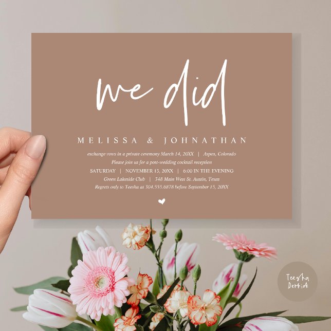 We Did, Wedding Elopement Party, Modern Minimalist Invitation (We Did, Wedding Elopement Dinner Invitation Card, PDF, Modern Minimalist, in Taupe Brown)