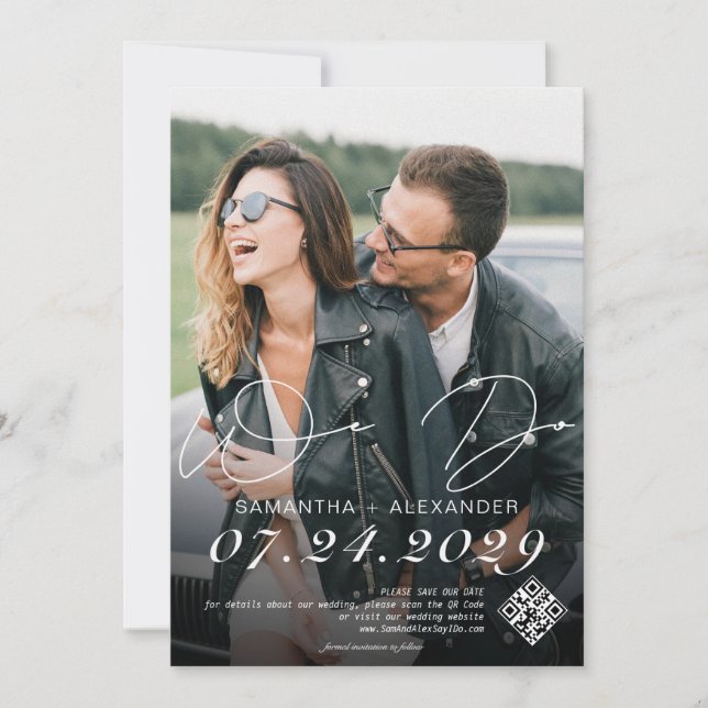 We Do 4 Photo Modern Scribble Script Black & White Save The Date (Front)