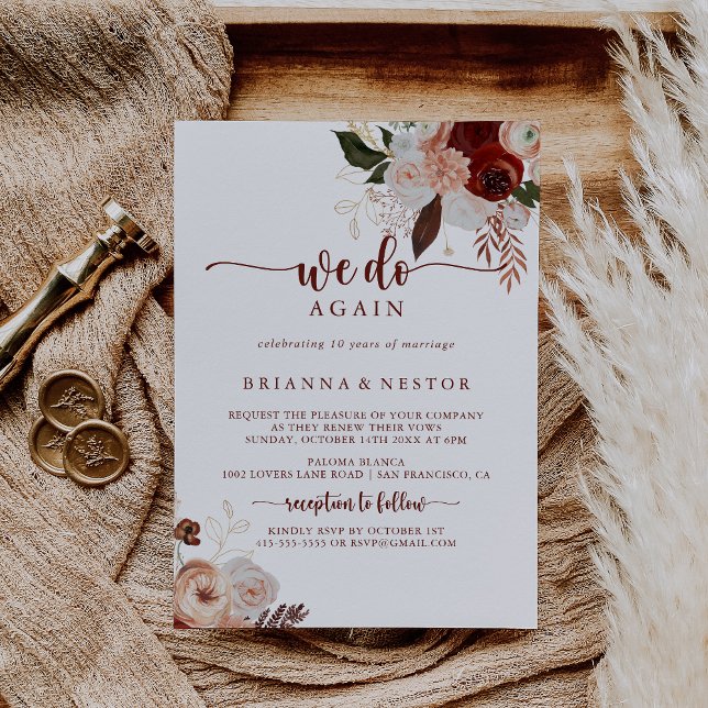 We Do Again Gold Rustic Floral Vow Renewal   Invitation (Creator Uploaded)