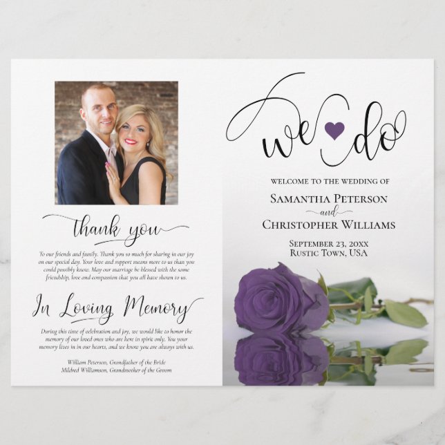 We Do! Amethyst Purple Rose Modern Wedding Program (Front)