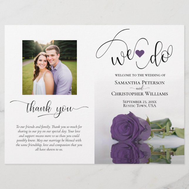 We Do Amethyst Purple Rose & Photo Wedding Program (Front)