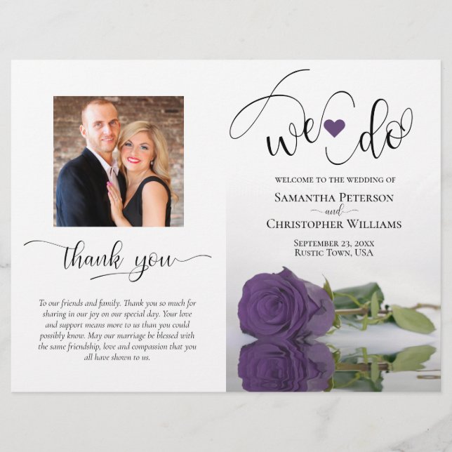 We Do Amethyst Purple Rose & Photo Wedding Program (Front)