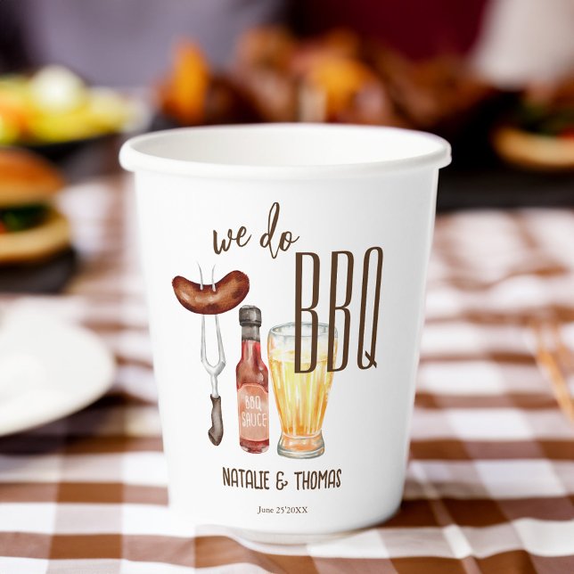 We do BBQ barbecue bridal shower couples shower Paper Cups (We do BBQ barbecue bridal shower couples shower personalized monogrammed Paper Cups table decor)