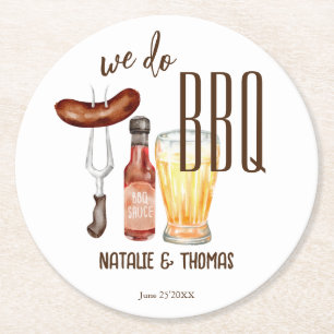 We do BBQ barbecue couples shower favours Round Paper Coaster