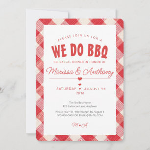 WE DO BBQ casual vintage gingham rehearsal dinner Invitation