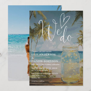 We Do Beach Palm Tree Mason Jar Photo Wedding Invitation