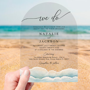 We Do Beach Wedding Acrylic Invitation with Ocean 