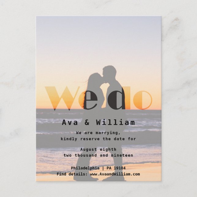 We Do - Beach Wedding - Reserve The Date Announcement Postcard (Front)