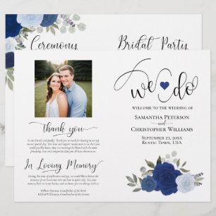 We Do! Blue Boho Roses DIY Fold Wedding Program