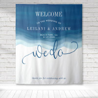 We Do Blue Ombre Watercolor Wave Wedding